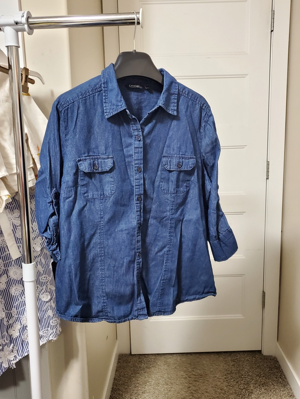 Indigo Chambray Button-Up Shirt Size LARGE